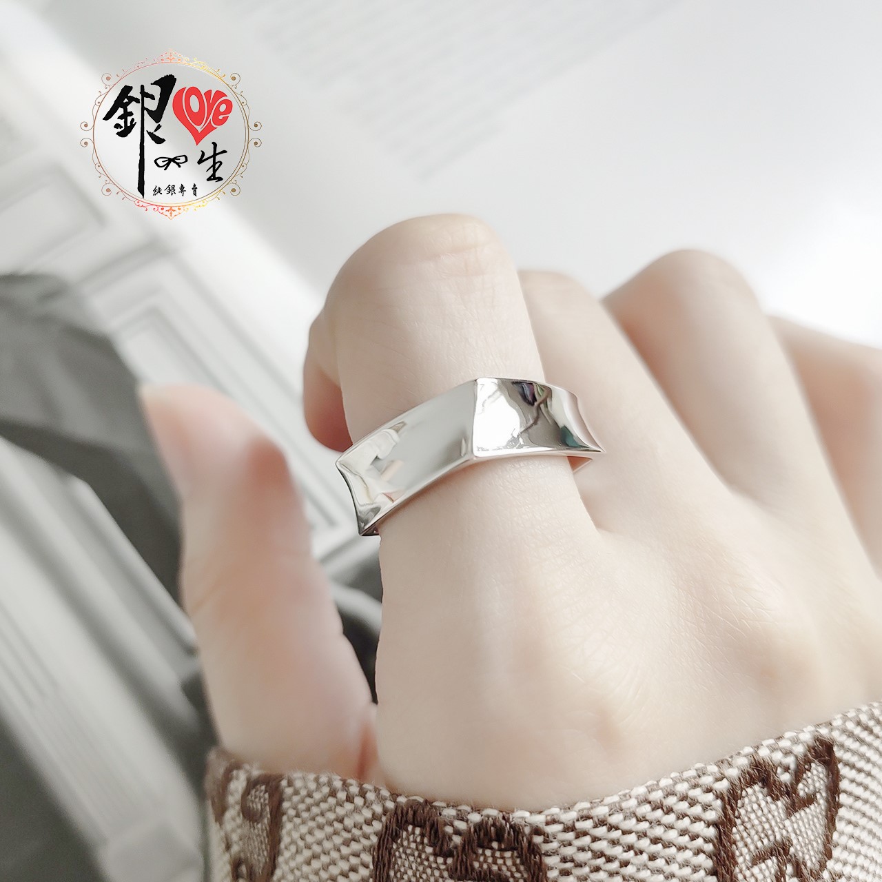 s925純銀 歐美 簡約 重工   四方扭曲 幾何 造型 戒 