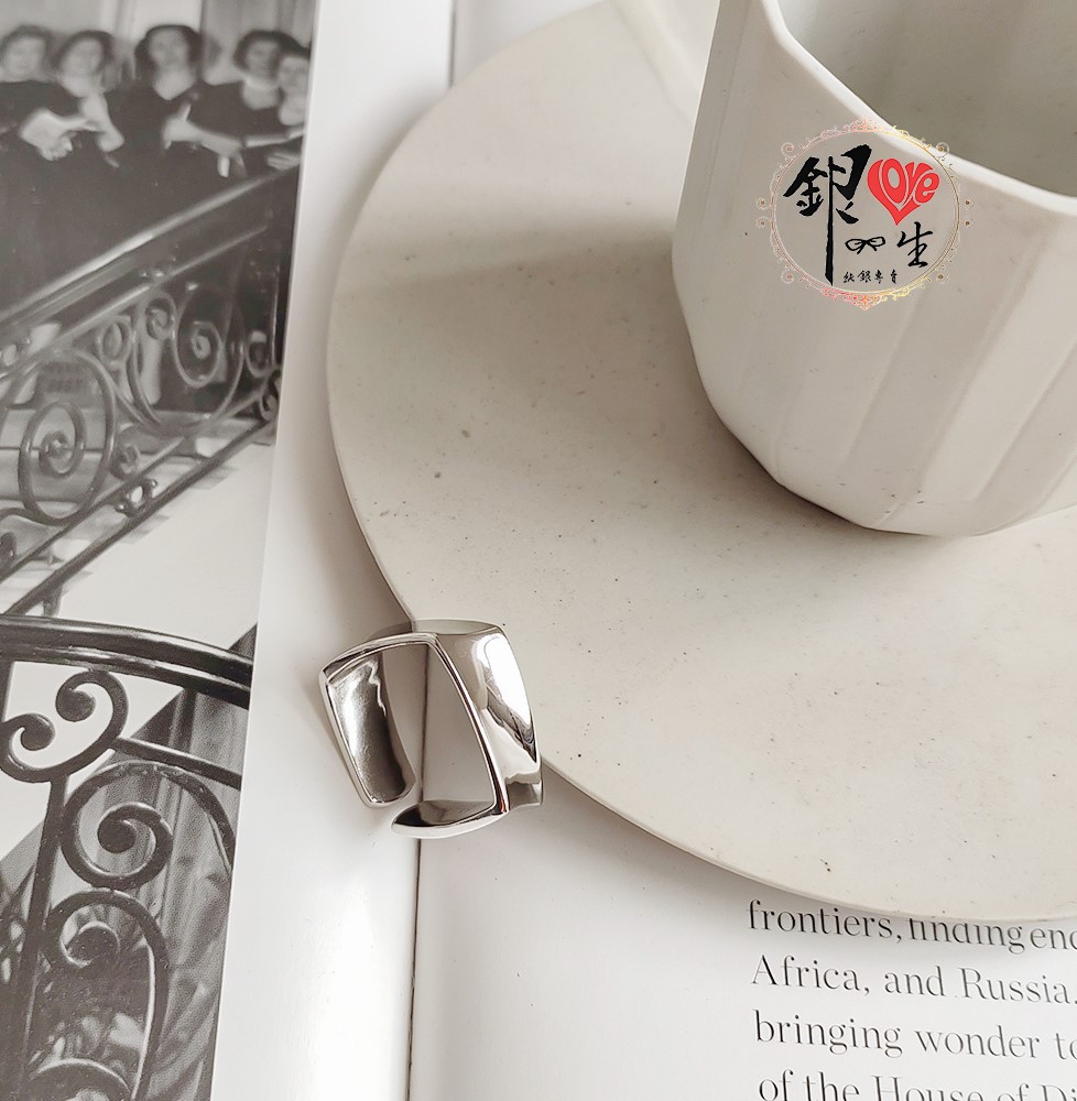  s925純銀 歐美 簡約 重工   四方扭曲 幾何 造型 戒 