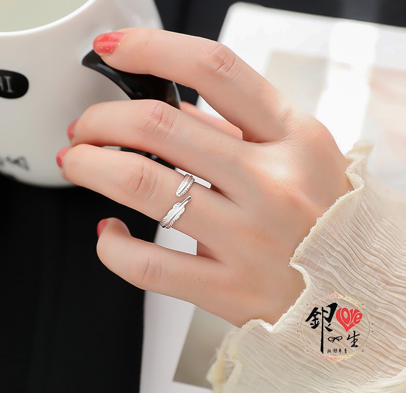 s925純銀戒指 復古羽毛 簡約個性 戒