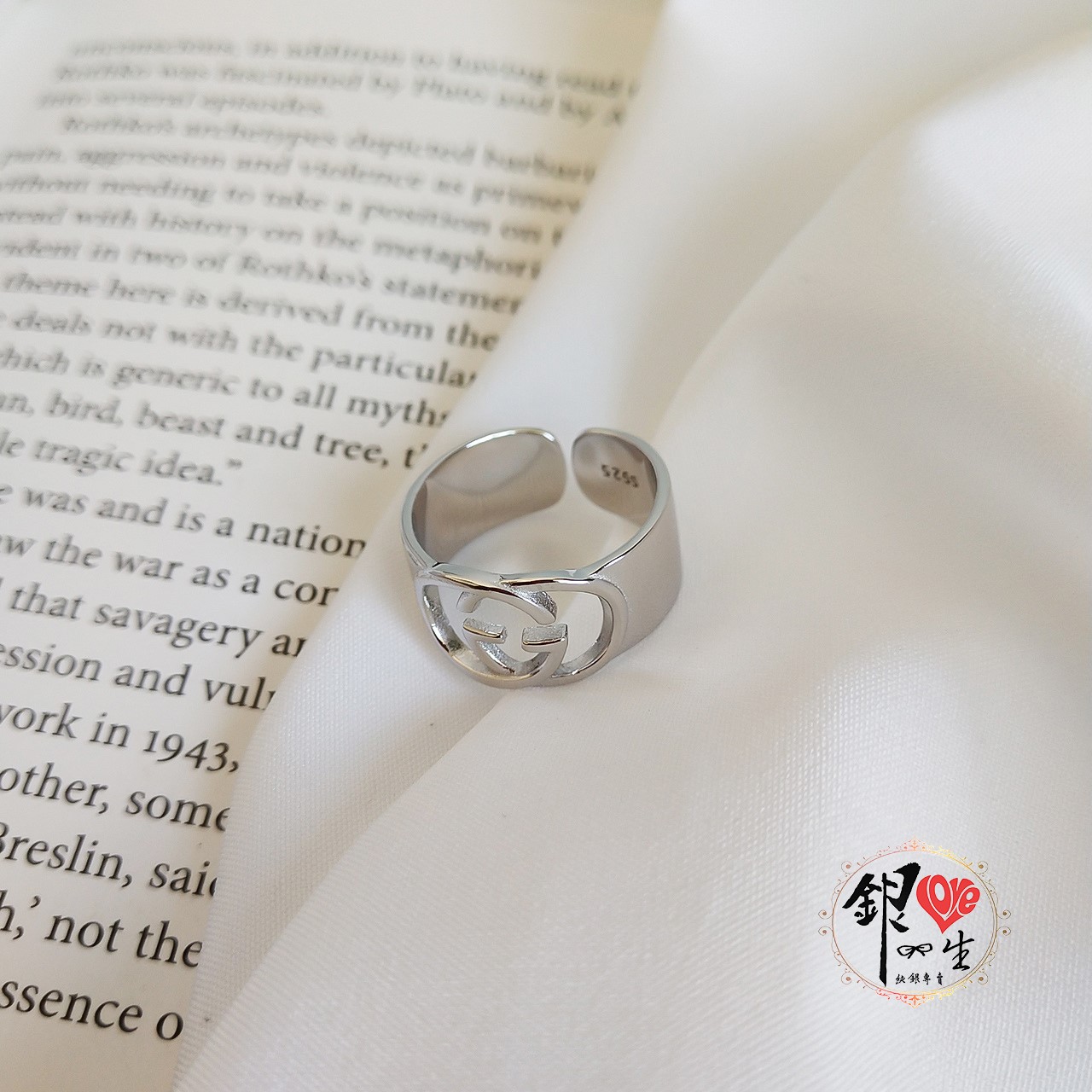 s925純銀戒指 歐美 簡約 雙G 時尚 造型 戒