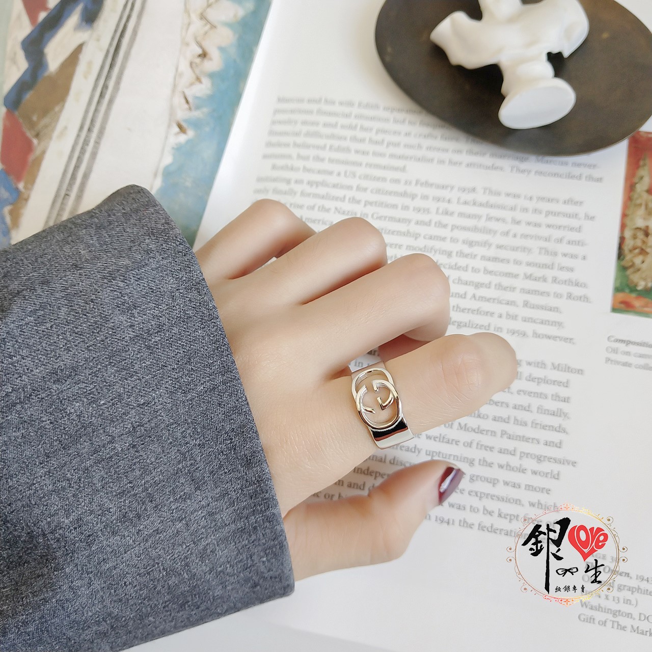 s925純銀戒指 歐美 簡約 雙G 時尚 造型 戒