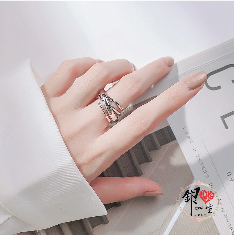  s925純銀 歐美 簡約 重工  交織 個性 造型 戒