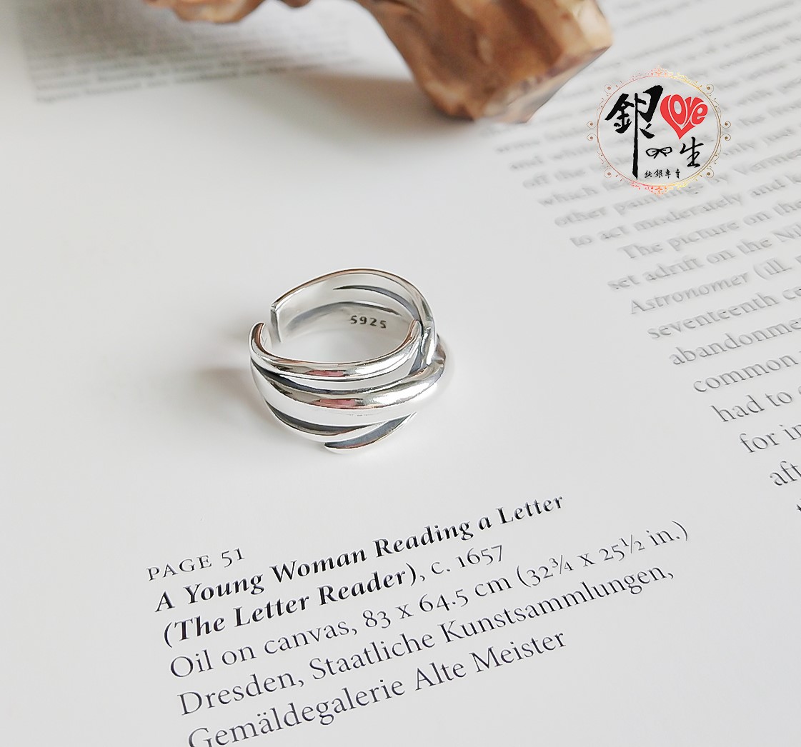  s925純銀 歐美 簡約 重工  交織 個性 造型 戒