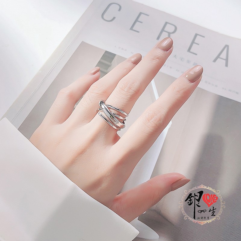  s925純銀 歐美 簡約 重工  交織 個性 造型 戒