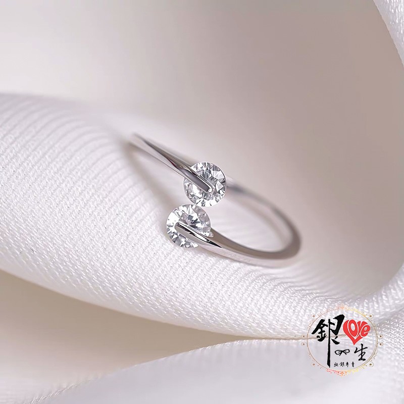 s925純銀 簡約 雙鑽 旋轉 戒 