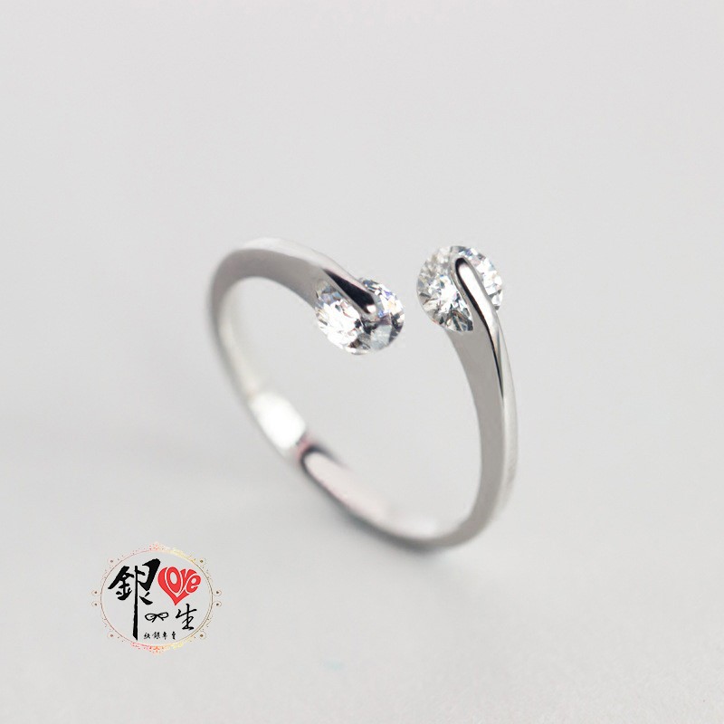 s925純銀 簡約 雙鑽 旋轉 戒 