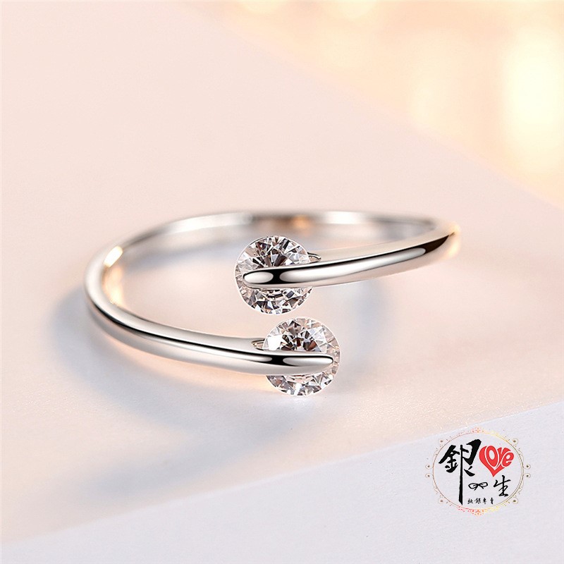 s925純銀 簡約 雙鑽 旋轉 戒 