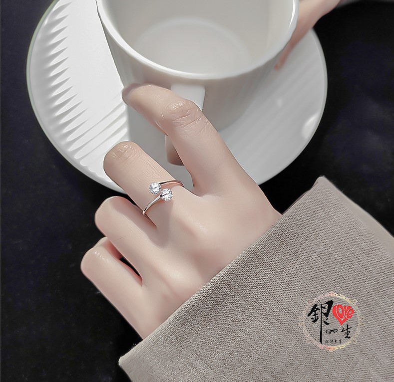 s925純銀 簡約 雙鑽 旋轉 戒 