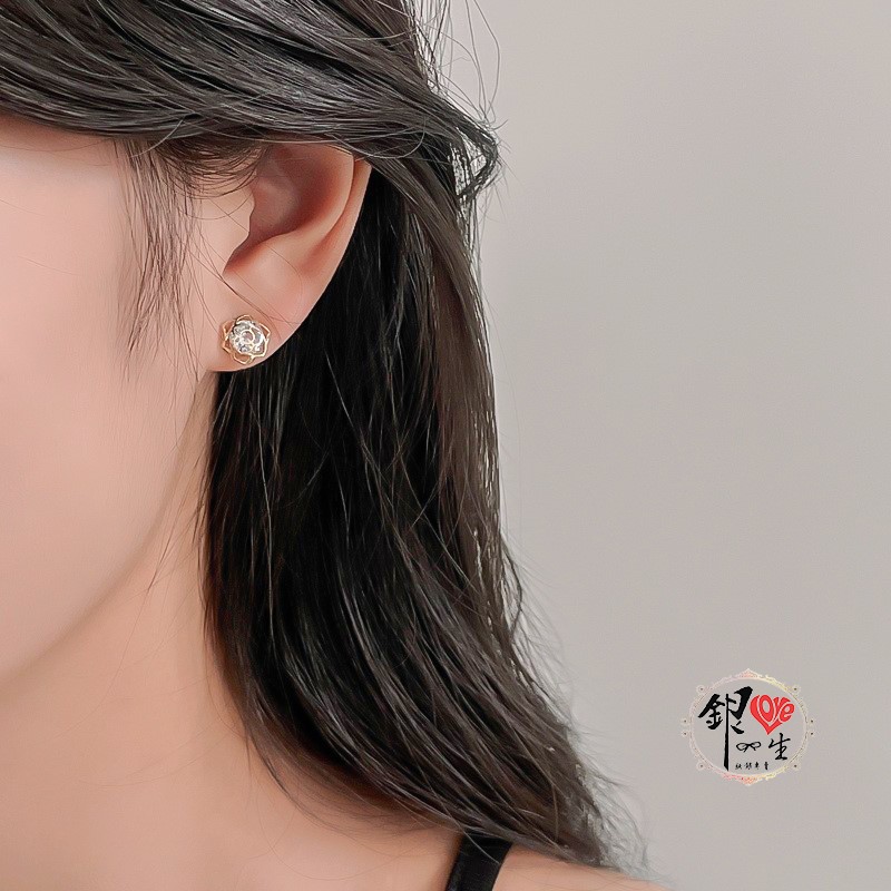 s925純銀耳釘 玫瑰造型 星光熠熠 耳環