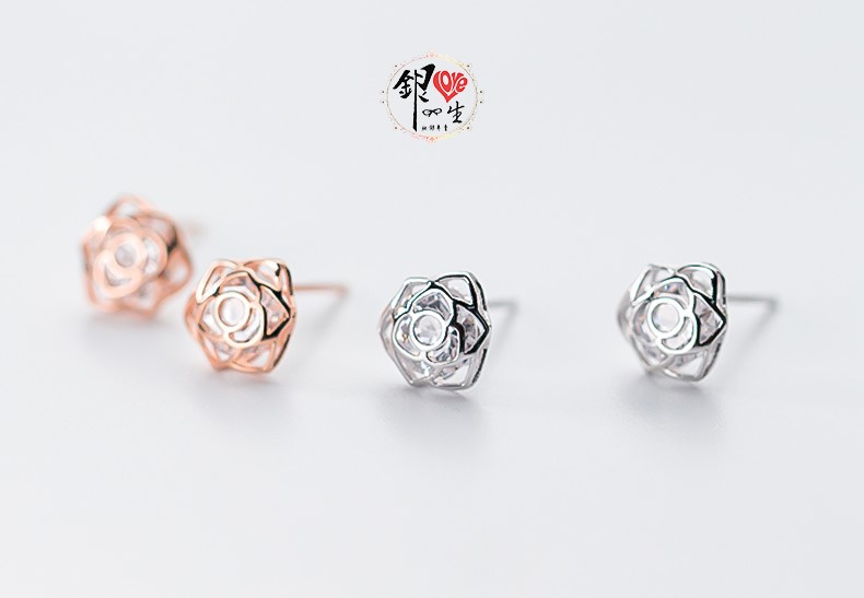 s925純銀耳釘 玫瑰造型 星光熠熠 耳環
