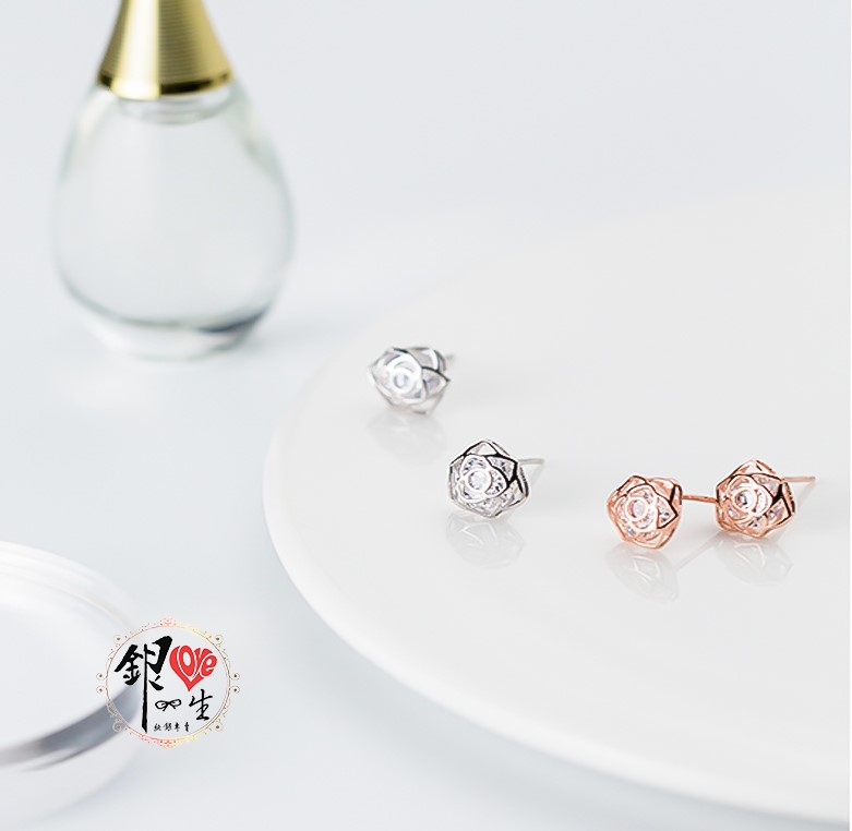 s925純銀耳釘 玫瑰造型 星光熠熠 耳環
