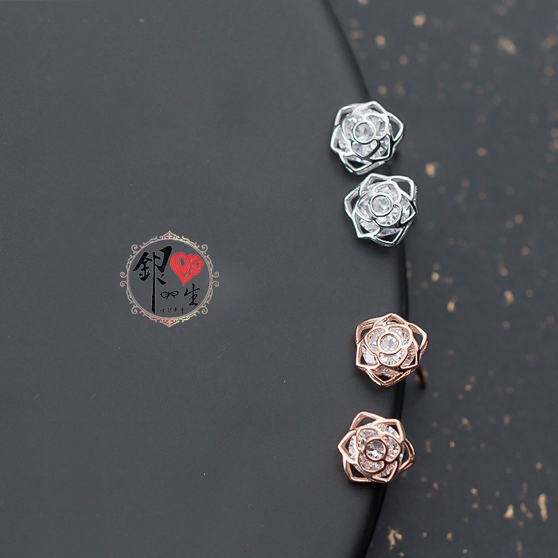 s925純銀耳釘 玫瑰造型 星光熠熠 耳環
