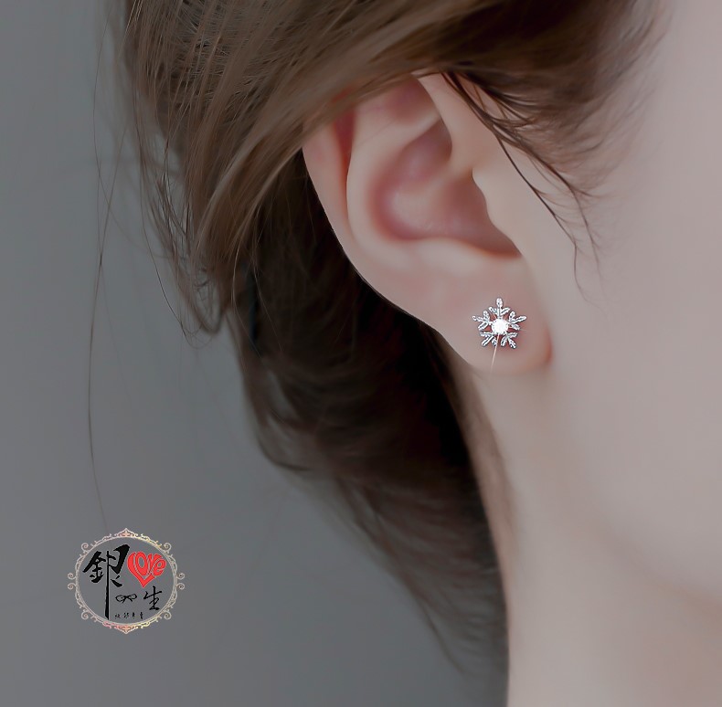  s925純銀耳釘 雪花 造型 耳環