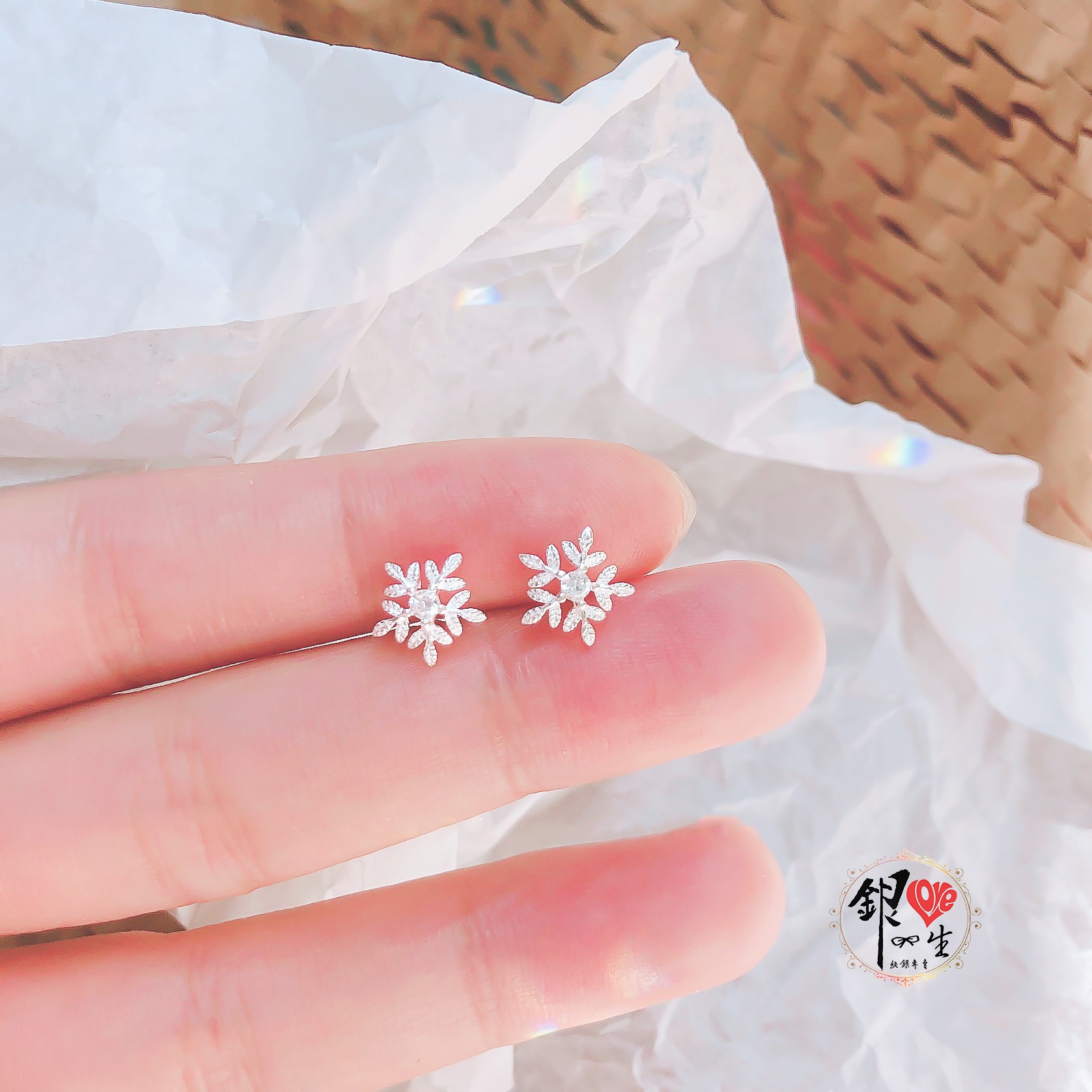  s925純銀耳釘 雪花 造型 耳環
