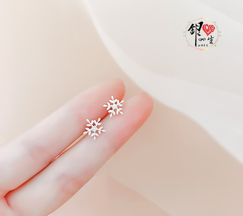  s925純銀耳釘 雪花 造型 耳環