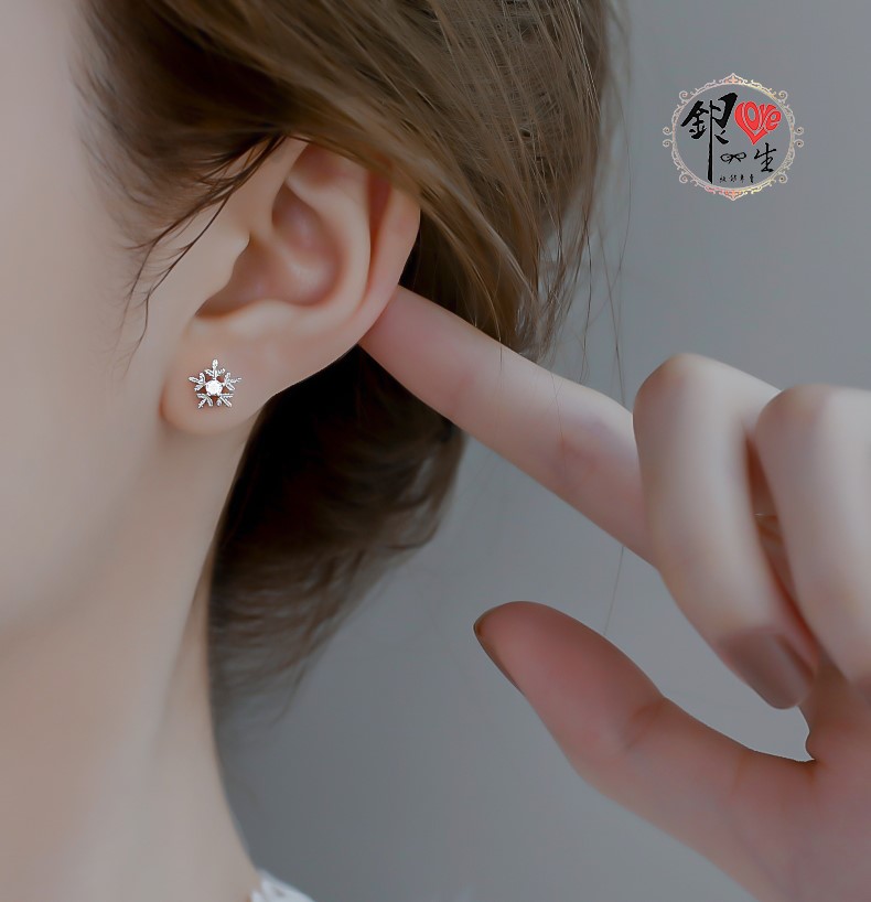  s925純銀耳釘 雪花 造型 耳環