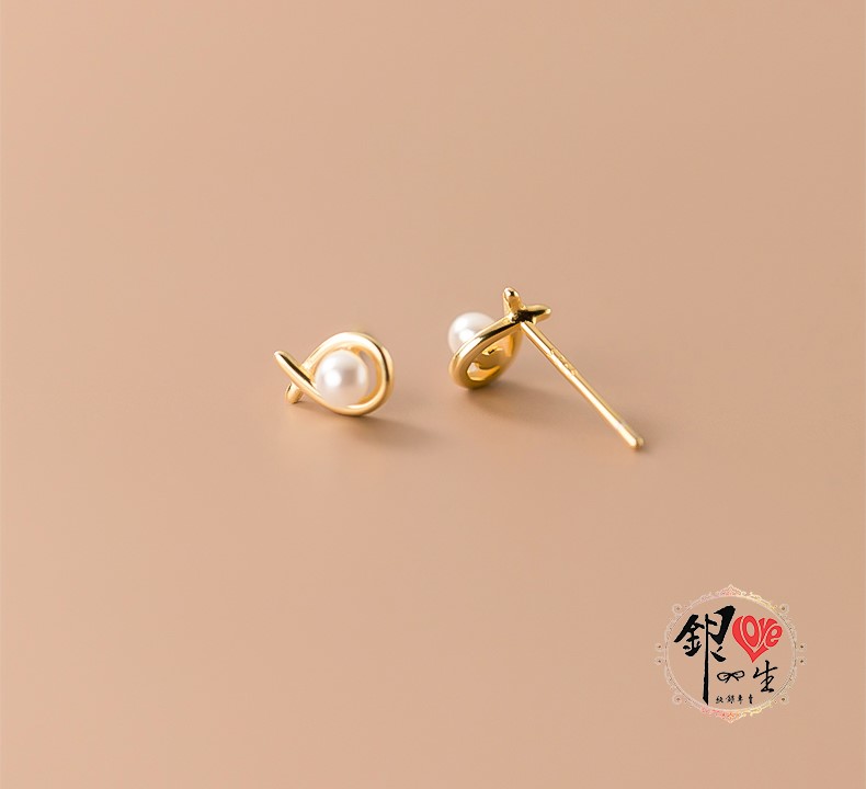 s925純銀 貝珠 耳釘 法式 復古 魚兒