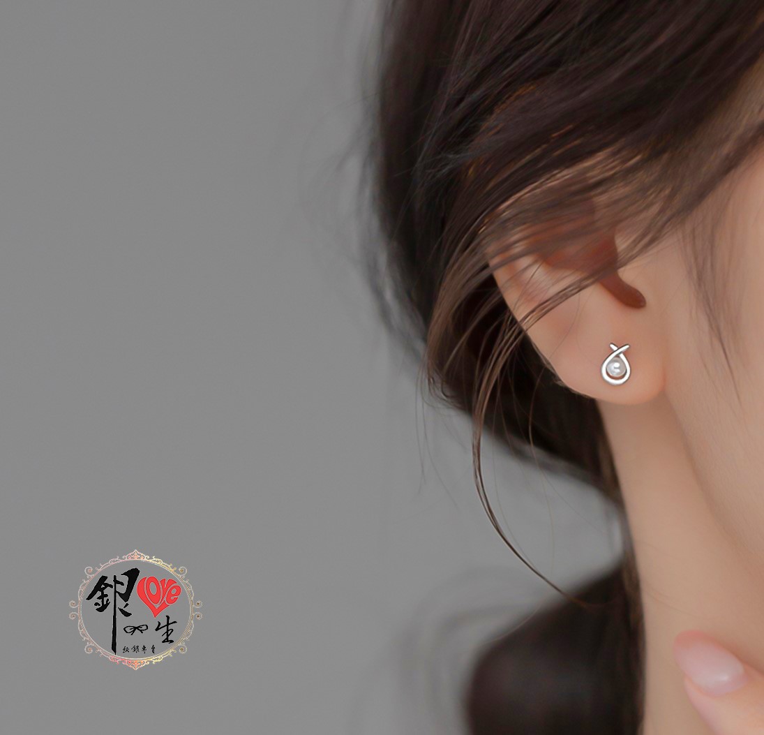 s925純銀 貝珠 耳釘 法式 復古 魚兒