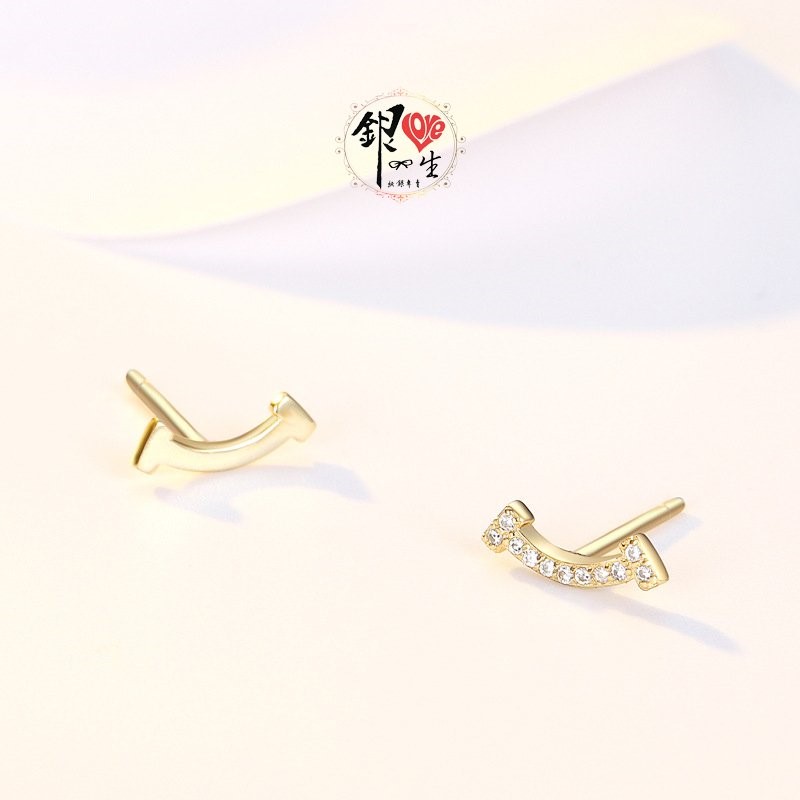 s925純銀 微笑 簡約 不對稱 耳環