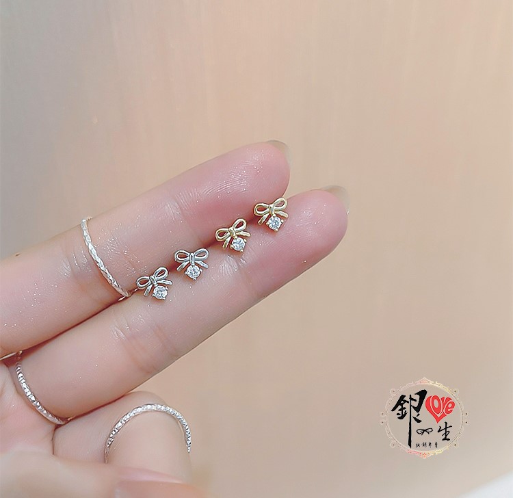 s925純銀 蝴蝶結 簡約 精緻 耳環