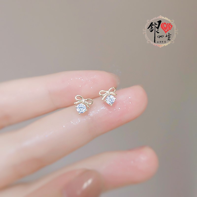 s925純銀 蝴蝶結 簡約 精緻 耳環