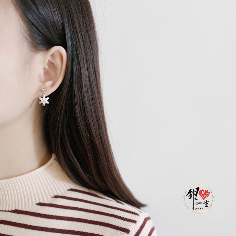  s925純銀耳釘 雪花 耳墜式 造型 耳環 