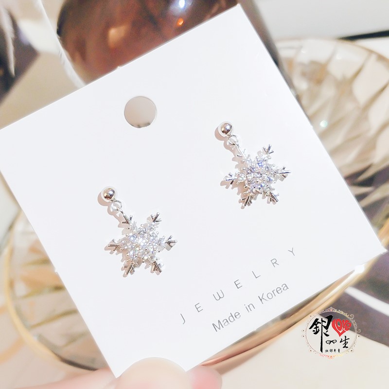  s925純銀耳釘 雪花 耳墜式 造型 耳環 