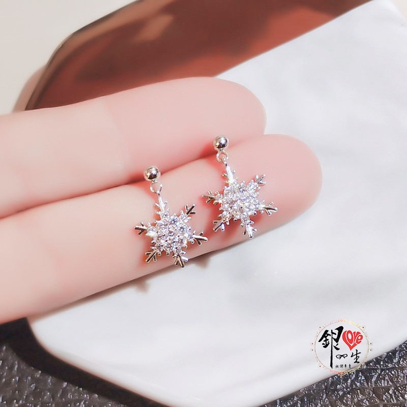  s925純銀耳釘 雪花 耳墜式 造型 耳環 