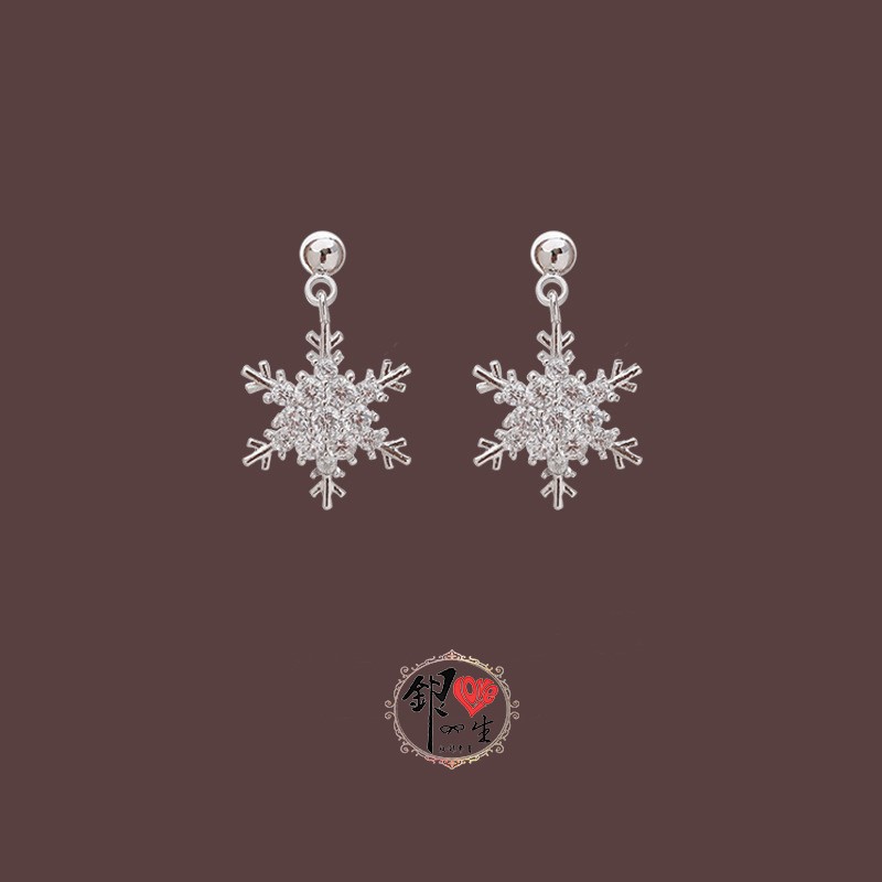  s925純銀耳釘 雪花 耳墜式 造型 耳環 