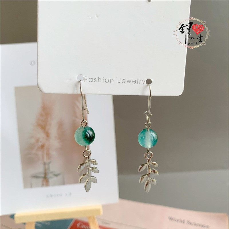  s925純銀 綠石 小葉 耳墜式 造型 耳環