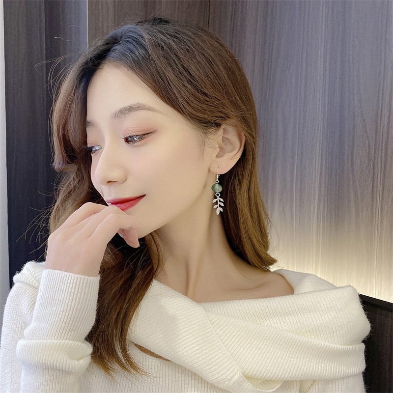  s925純銀 綠石 小葉 耳墜式 造型 耳環