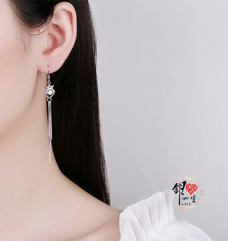 s925純銀  璀璨 躍動 流蘇 皇冠 耳鈎式 耳環