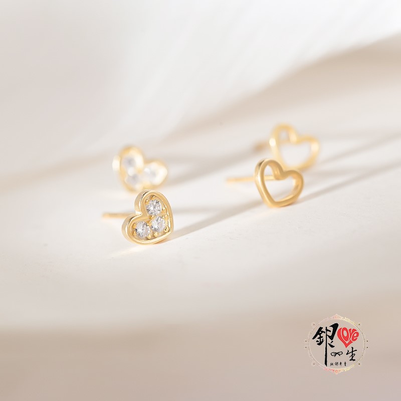 s925純銀 愛心 簡約 不對稱 耳環 