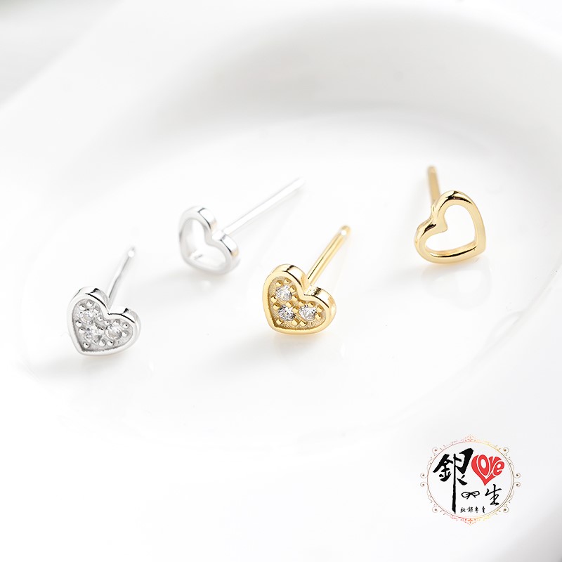 s925純銀 愛心 簡約 不對稱 耳環 