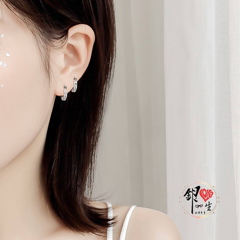 s925純銀  羅馬數字 耳扣式 耳環