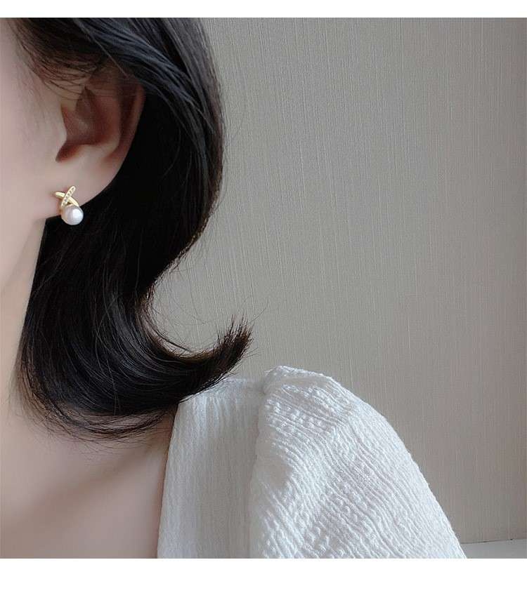 s925純銀 天然珍珠 交叉 高級感耳環