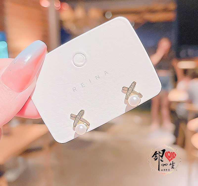 s925純銀 天然珍珠 交叉 高級感耳環