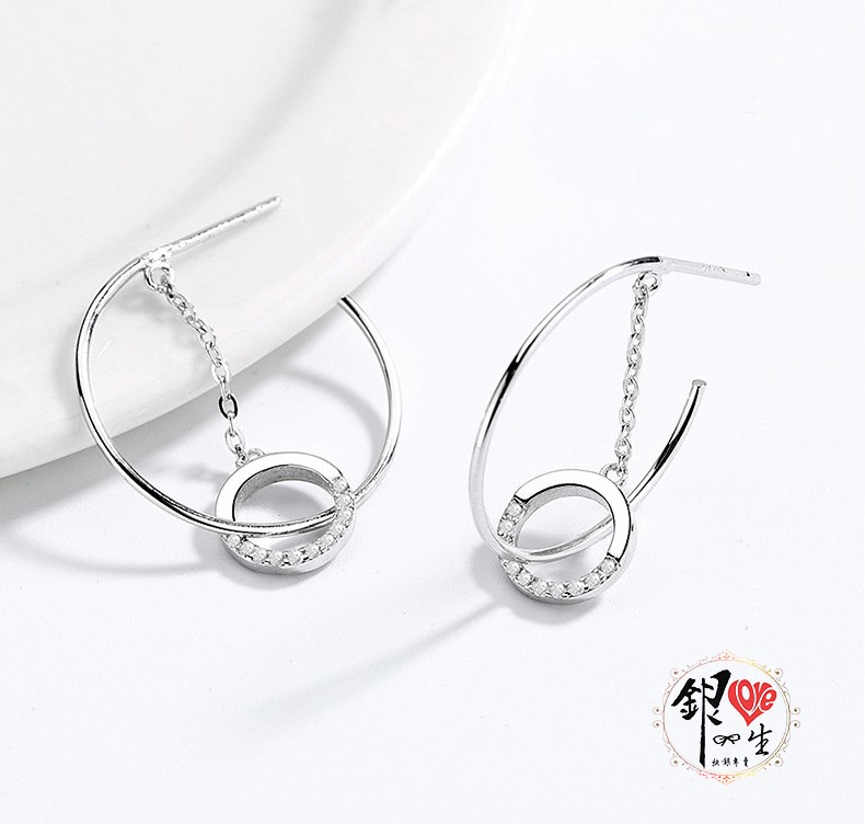  s925純銀 雙圈 幾何C 雙層 耳環