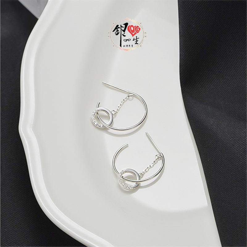  s925純銀 雙圈 幾何C 雙層 耳環