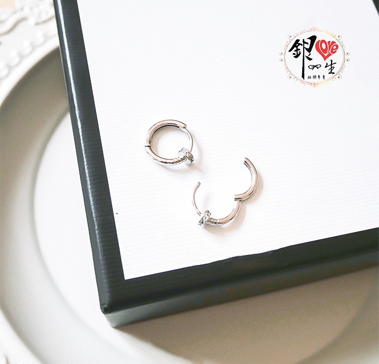  s925純銀 釘子造型 耳扣式 耳環