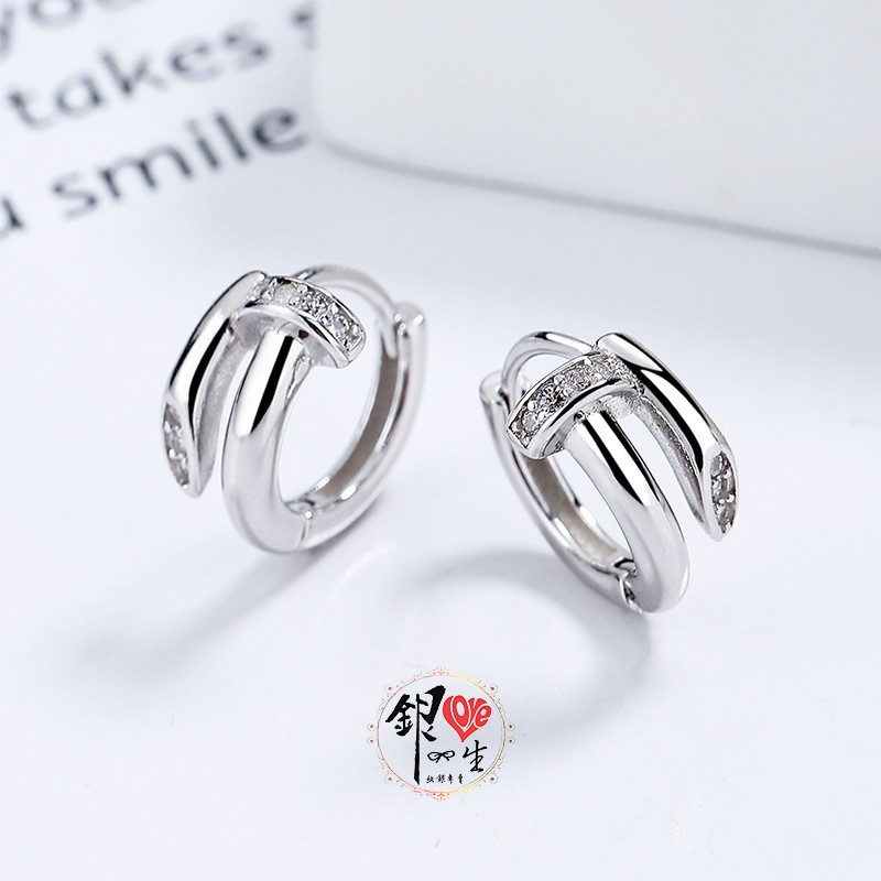  s925純銀 釘子造型 耳扣式 耳環