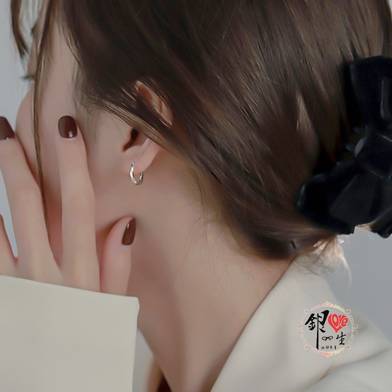 s925純銀  光亮素面 耳扣式 耳環