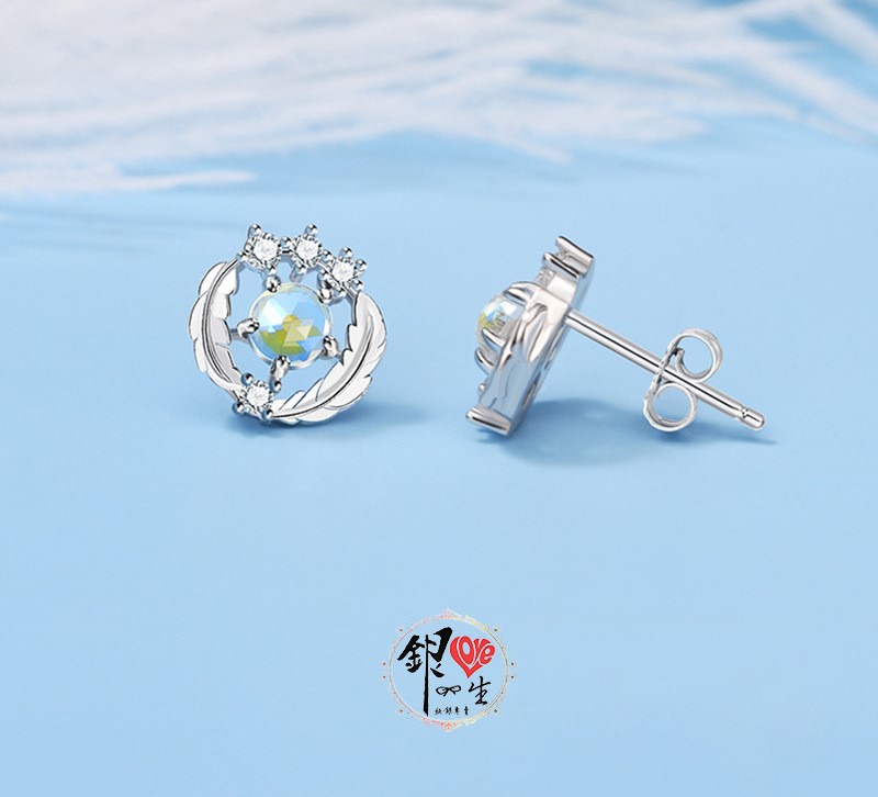  s925純銀  淺羽月光石 耳釘式 耳環