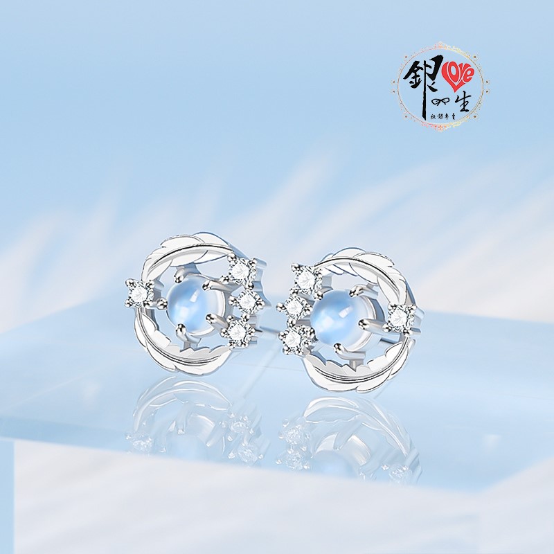  s925純銀  淺羽月光石 耳釘式 耳環