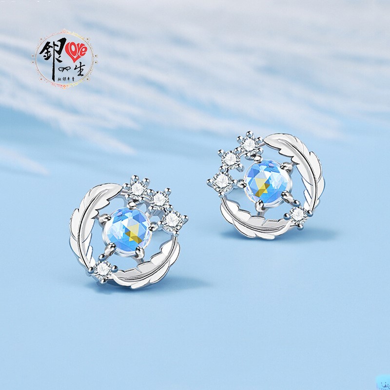  s925純銀  淺羽月光石 耳釘式 耳環