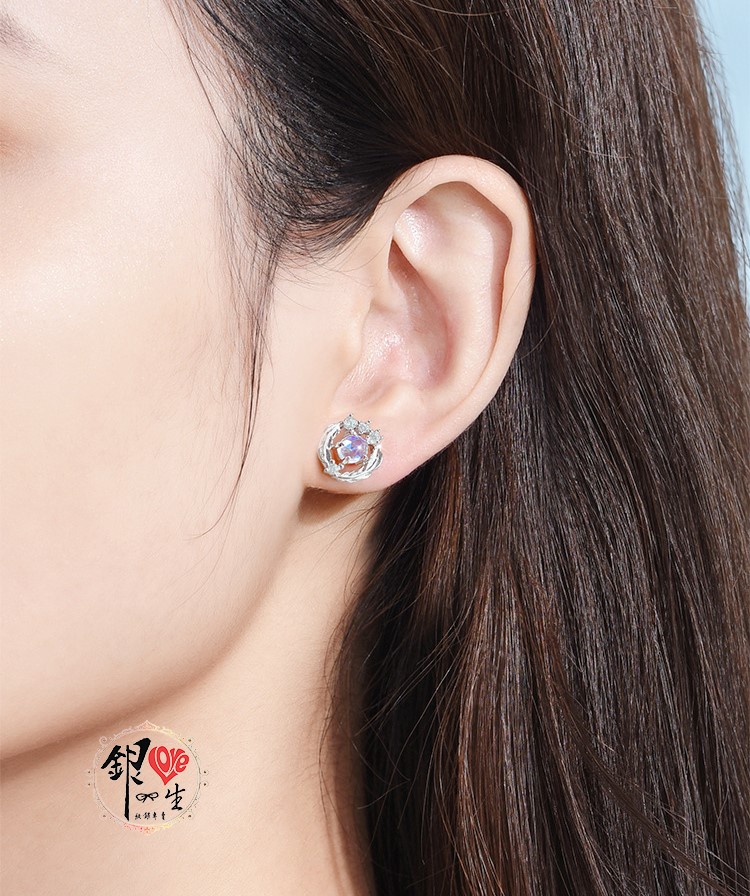  s925純銀  淺羽月光石 耳釘式 耳環