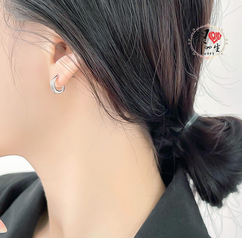 s925純銀  歐美 幾何 C字 耳釘式 耳環