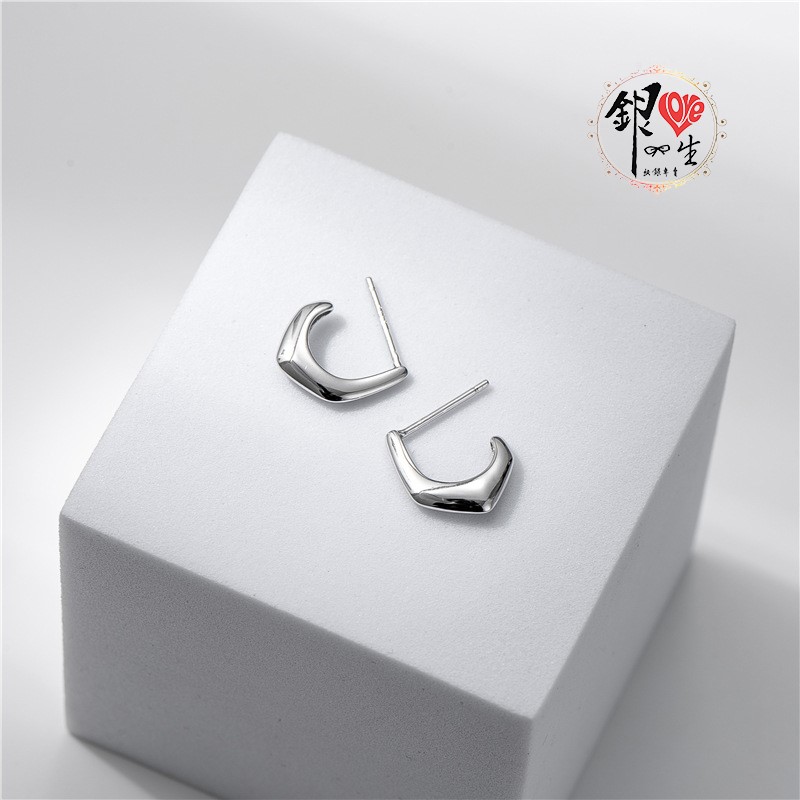 s925純銀  歐美 幾何 C字 耳釘式 耳環