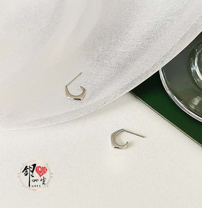 s925純銀  歐美 幾何 C字 耳釘式 耳環