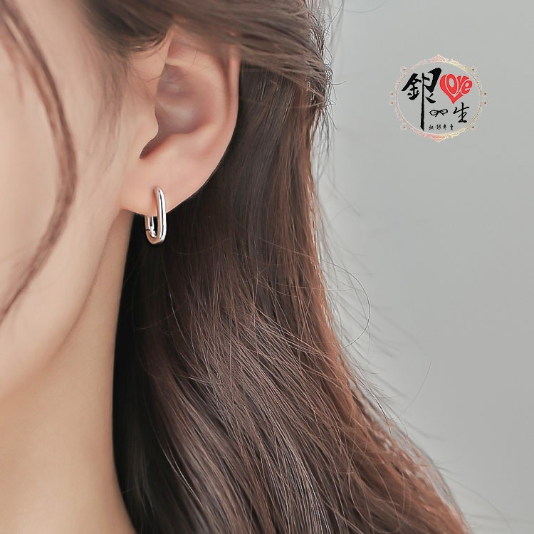 s925純銀 橢圓素面 個性 耳扣式 耳環